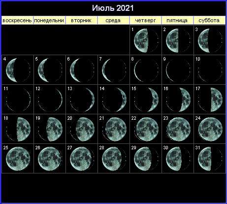 Лунный календарь на июль 2021 года
